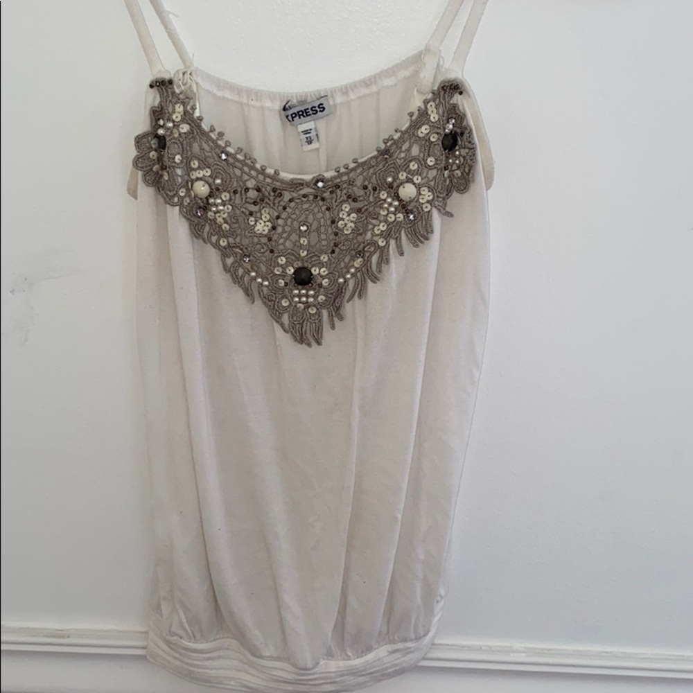 Beige Blouse with Beaded Design